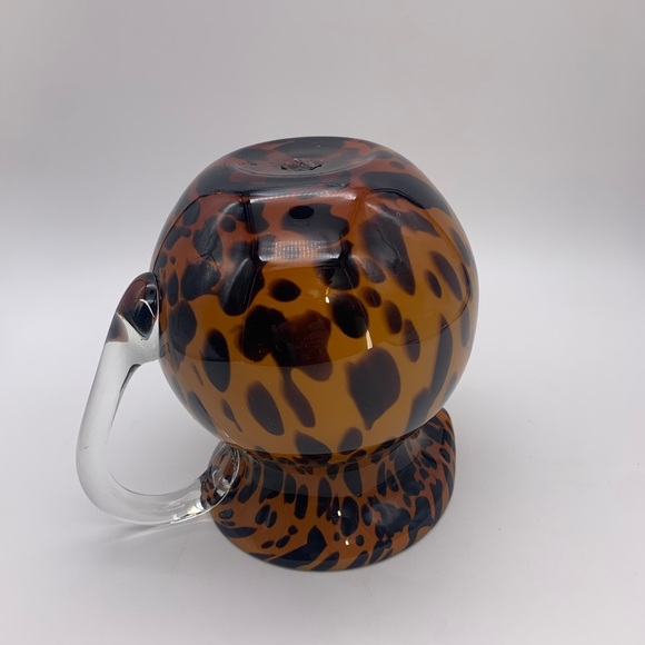 Gold & Spotted Black Hand Blown Glass Pitcher With Crystal Handle 7” - Picture 12 of 16